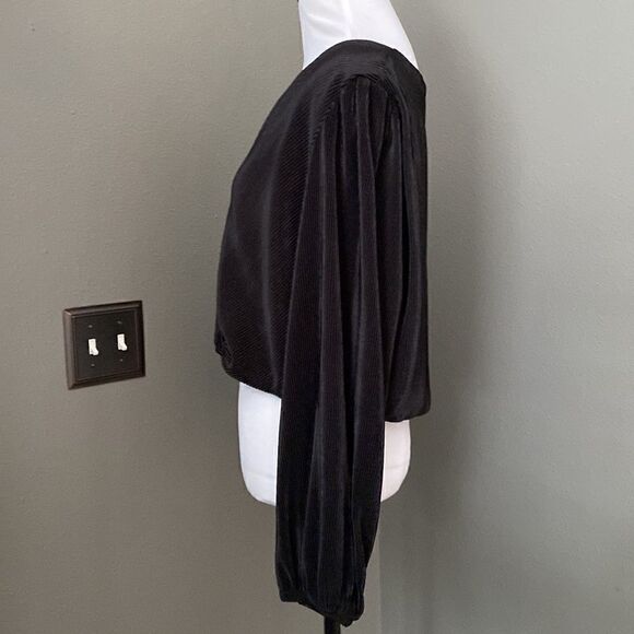 ASTR The Label Women's Long Sleeve Pleated Crop Top in Black - Picture 9 of 11